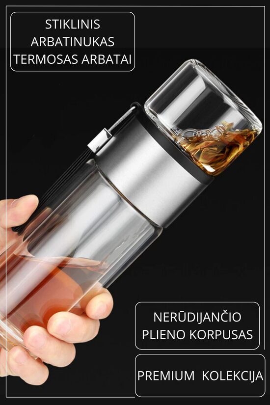 Stiklinis arbatinukas - termosas 238 ml (su ner. plienu)