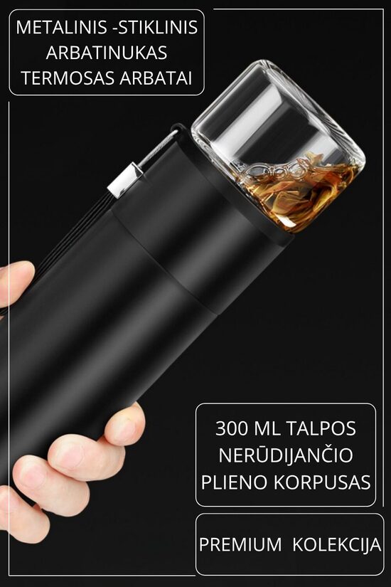 Stiklinis - plieninis arbatinukas termosas 300 ml